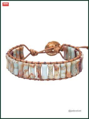 Women's Wrap Bracelet Natural Agalmatolite Stone Leather Adjustable